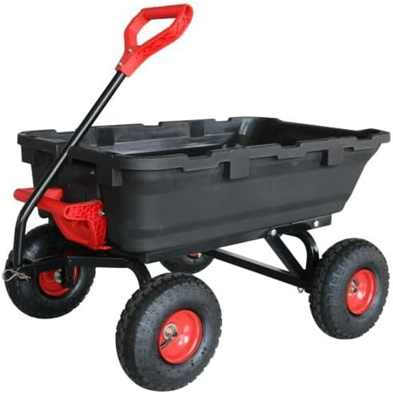 Garden Dump Cart, Poly Yard Dump Cart Wagon with 10-Inch Tires, 180° Rotating Handle, Heavy Duty Garden Carts and Wagons Heavy Duty