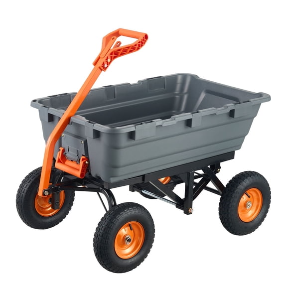 Garden Dump Cart Polyurethane Steel 1500 lbs Capacity 13 in Wheels Dual Function Handle Easy Assembly for Yard Lawn Landscape