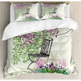 thumbnail image 1 of Garden Duvet Cover Set, Island for Relaxing in the Garden Among the Flowers Blooming Summer Day Art, Decorative 3 Piece Bedding Set with 2 Pillow Shams, King Size, Purple Green, by Ambesonne, 1 of 3
