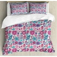 thumbnail image 1 of Garden Duvet Cover Set, Doodle Peonies Tulips Berries Bugs Botanic Display Print, Decorative 3 Piece Bedding Set with 2 Pillow Shams, King Size, Violet Blue Sky Blue, by Ambesonne, 1 of 3