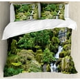 thumbnail image 1 of Garden Duvet Cover Set, Pond in Style Garden Arboretum Trees Bush Foliage Rocks Waterscape Picture, Decorative 3 Piece Bedding Set with 2 Pillow Shams, Calking Size, Green White, by Ambesonne, 1 of 3