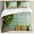 thumbnail image 1 of Garden Duvet Cover Set, Vintage Wooden Swing in the Old House a Lemon Tree Summertime Theme, Decorative 3 Piece Bedding Set with 2 Pillow Shams, Queen Size, Yellow Green, by Ambesonne, 1 of 3