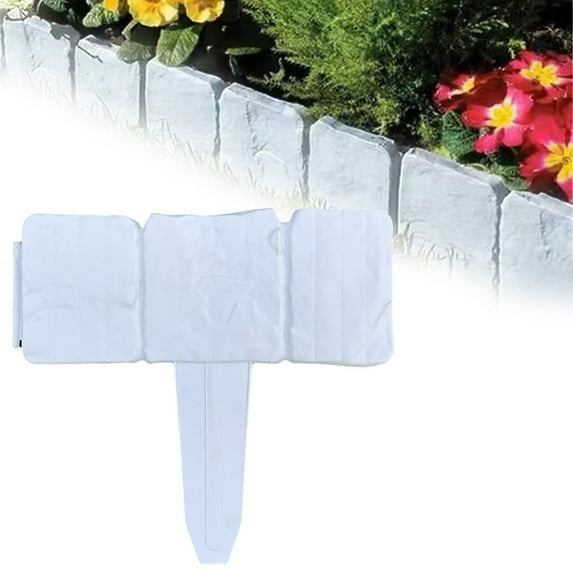 Garden Edging - 1-Piece Outdoor Decorative Flower Bed Border Set for Landscaping - 9.8-Foot Interlocking Stone Trim with Stakes by Pure Garden (Wh)