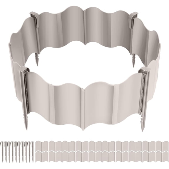 Garden Edging, 10.2ft Plastic Landscape Edging, No Dig Garden Border for Flower Bed, Lawn, Fence, Interlocking, Easy Installation, 20 PCS Plastic Edgings Boards, 10 Garden Edging Stakes (White)