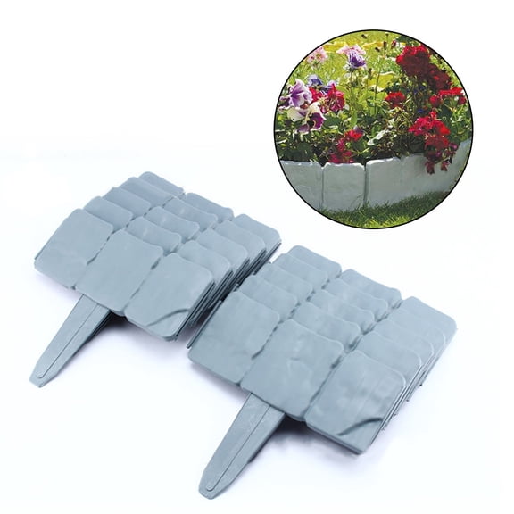 Garden Edging - 10-Piece Outdoor Decorative Flower Bed Border Set for Landscaping - 8-Foot Interlocking Stone Trim with Stakes(Gray)