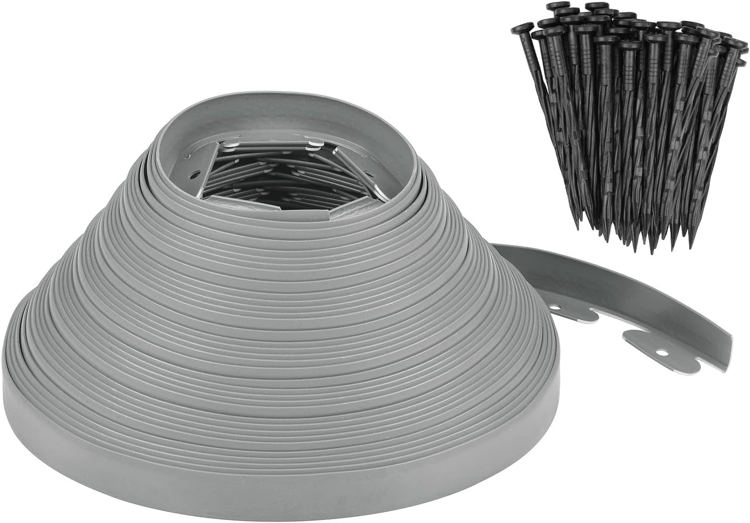 Garden Edging - 100 Feet Plastic Landscaping Edging Border with 93 Pack Spikes Apply to Flower Beds/Grass Lawn/Yard (1.57Inches Tall, Grey)