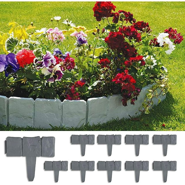 Garden Edging 10m Lawn Edging Fence Stone Effect Lawn Edge 40 Pcs Gray