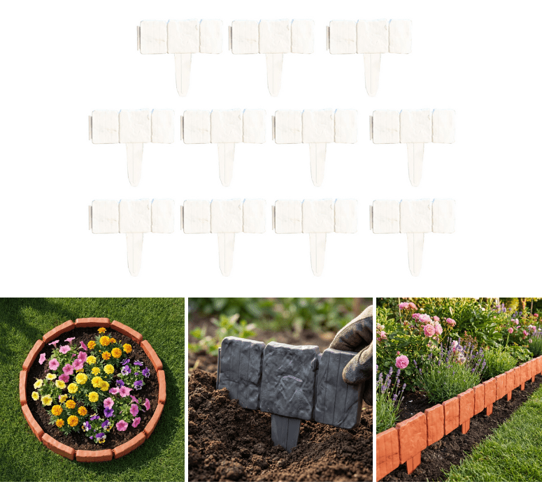 Garden Edging 10pcs, Faux Stone Edging for Landscaping [9 Inch Tall], Plastic Landscape Edging Border for Flowerbeds, Yard, Greystone - (10Pcs_Whith)