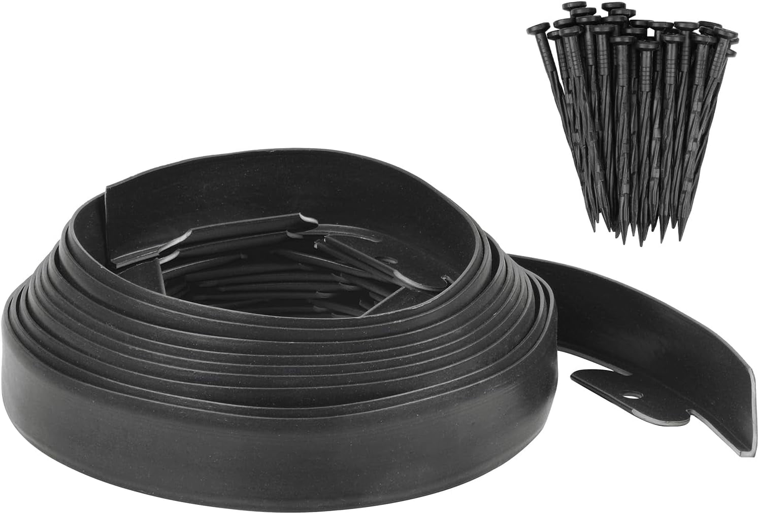 Garden Edging - 20 Feet Plastic Landscaping Edging Border with 18 PCS Spikes Apply to Flower Beds/Grass Lawn/Yard (20FT x 1.57IN, Black)