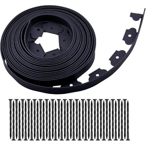 Garden Edging, 50ft No-Dig Landscape Edging with 75 Spikes for Lawn, 2 Inch Tall for Landscaping, Flower Gardens, and Lawn(Black, 50FT)