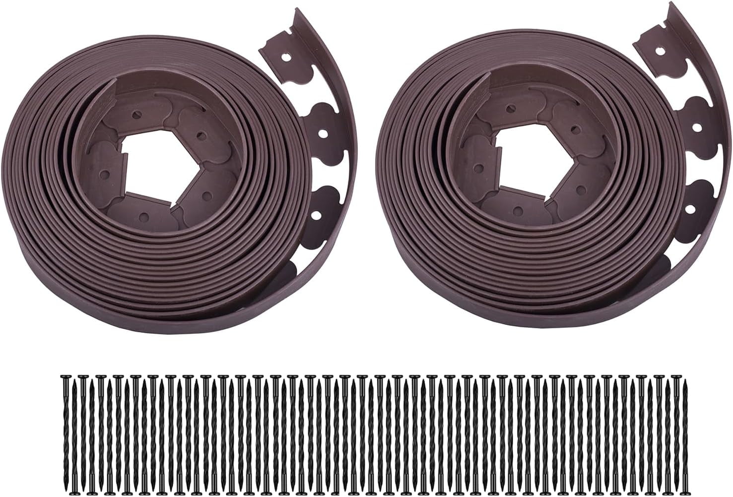 Garden Edging，80ft Landscape Edging with 100 Spikes for Lawn 2 Inch Tall (Brown, 80FT)