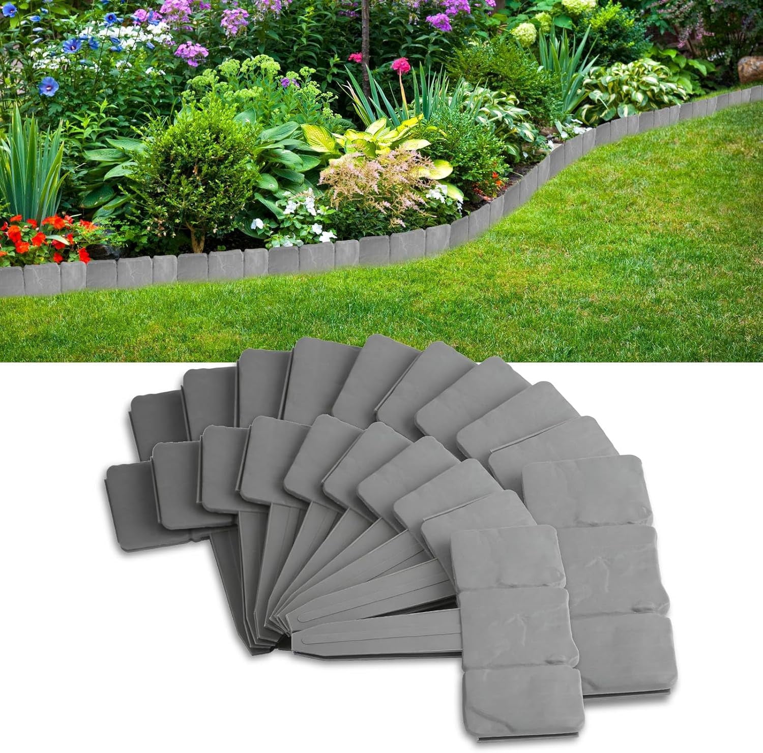 Garden Edging Border 10/20Pcs Faux Stone Plastic Fence Interlocking ...