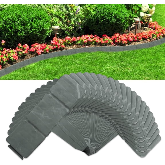 Garden Edging Border, 20 PCS Plastic Garden Landscape Cobbled Stone Effect, Plant Flower Bed Decorative, Plastic Lawn Edging, Garden Borders for Flower Bed