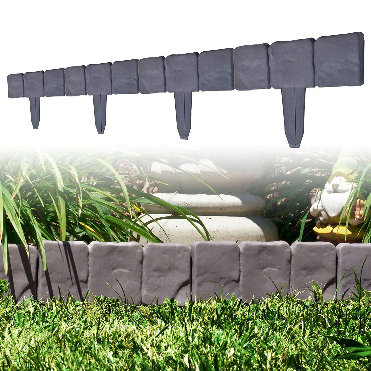 Garden Edging Border 20 Pack, 4" Tall Stone Effect PVC Landscape Edging, Heavy Duty No Dig Border for Yard, Flower Bed & Patio