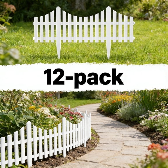 Garden Edging Border, 24 ft No-Dig landscape edging Fence 13 inch Tall for Patio Yard Driveway Flower Bed Landscape Path, 12 packs, White