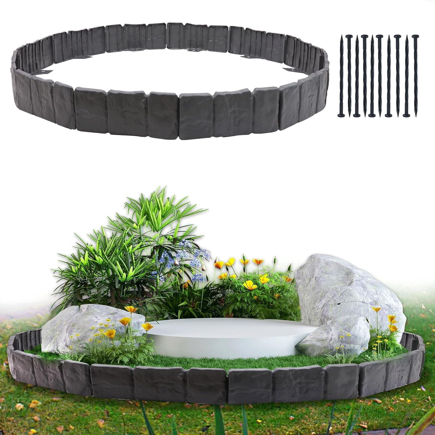 TOYANDONA Plastic Lawn Edging – 300cm X 15cm Landscape Border Strip For Flower Beds & Garden Borders (Green)