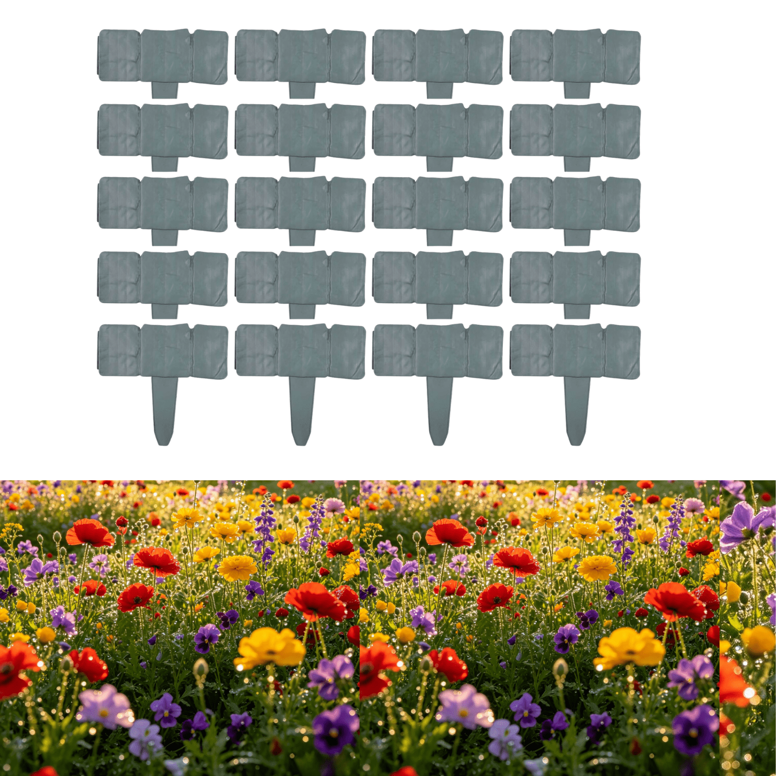 Garden Edging Border, Faux Stone Edging with Easy Installation, 20-Pack Inter Locking Plastic Landscape Border for Yard, Flower Bed, and Lawn, Faux Stone