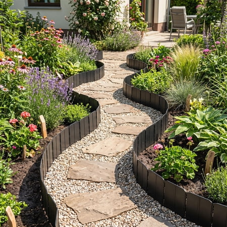 Garden Edging Borders, Durable PP Material With Interlocking Design, No Dig Installation For Flower Beds, Lawn Boundaries And Landscape Curves, Black, 70 Pieces, Total Length 10.5 Ft