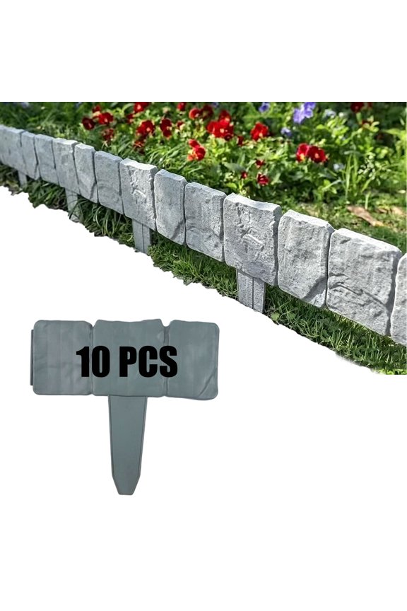 Garden Edging, Faux Stone Edging for Landscaping, Imitation Stone Garden Fence, Plastic Retaining Edging Border for Garden Landscaping