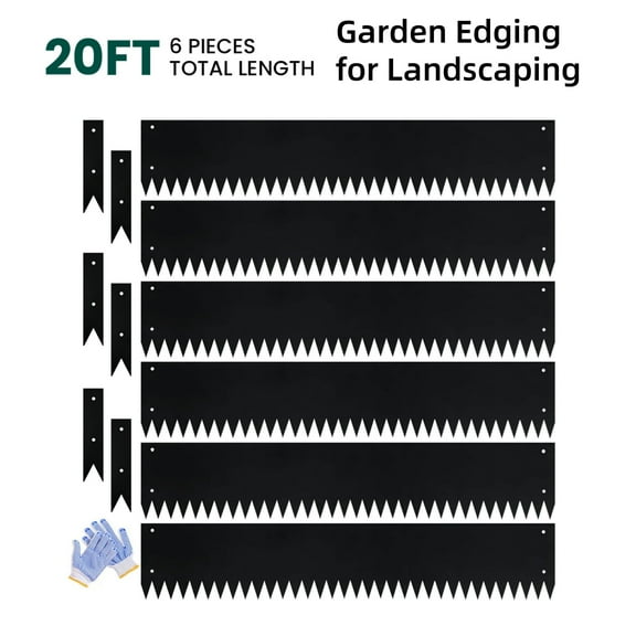Garden Edging for Landscaping Metal Corten Steel DIY Divider Flower Bed Border Strips Bendable Landscape Stakes Edge Decorative Lawn Grass Plant Yard Outdoor Pathway Hammer-in, Black 6"
