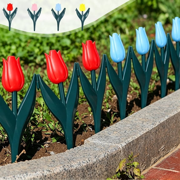 Garden Edging Tulip Shape, Heavy Duty Weather Proof Plastic Border with Secure Hold Without Tools, for Flower Bed Pathway Vegetable Garden Yard by IHHXPRO (2, Light Blue)