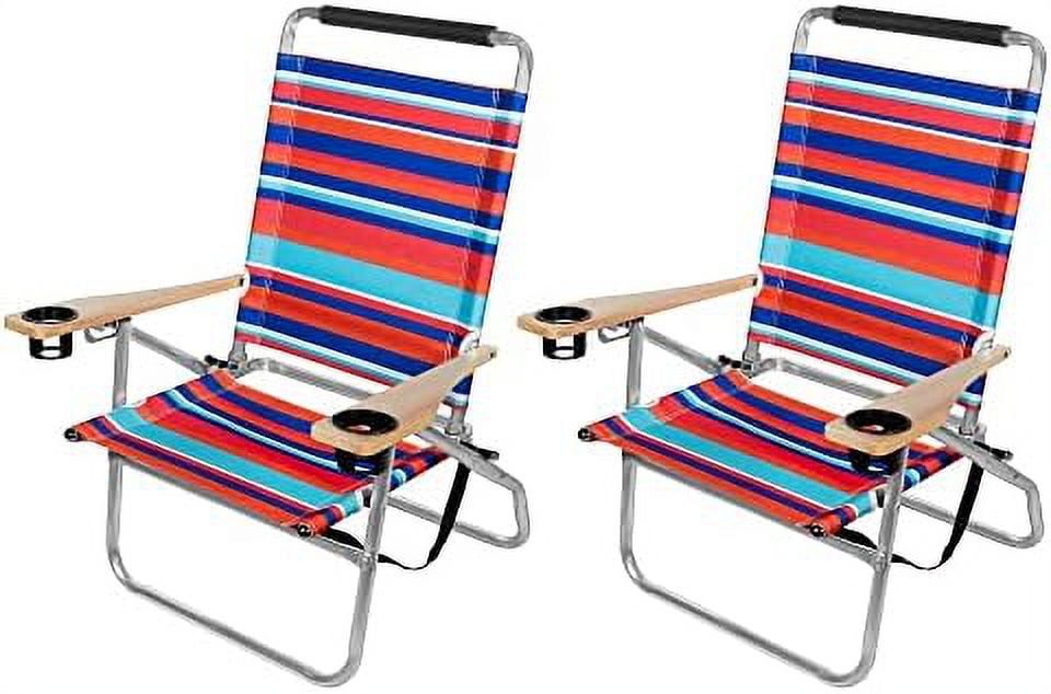Multicolor Foldable Reclining Aluminum Beach Chairs with Cupholders, Pack of 2