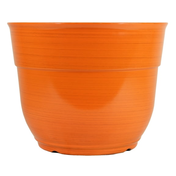 Garden Elements Indoor/Outdoor Glazed Brushed Happy Plastic Planter, Large, Bright Orange, 15"