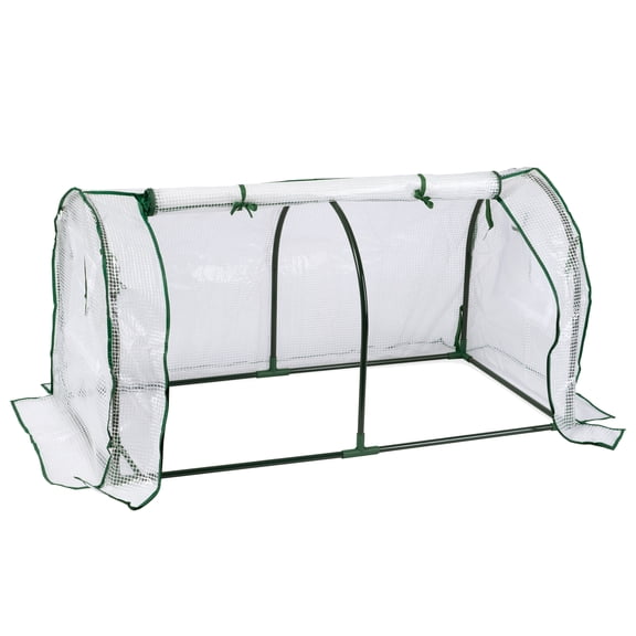 Garden Elements Indoor/Outdoor Metal Frame, Plastic Covered Cloche Round Tunnel Greenhouse with Mesh Vents, White, Mini, 47