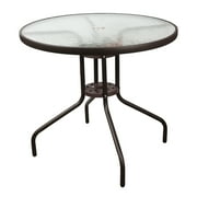 Garden Elements Outdoor Round Patio Dining Table, Steel Base and Rim with Waterwave Glass Top, Brown, 31.5