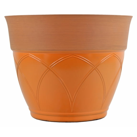 Garden Elements Plastic Indoor/Outdoor Colored Planter with Terra Cotta-Colored Rim, Lightweight, Durable, and Versatile with Drainage Holes, Orange, 15"