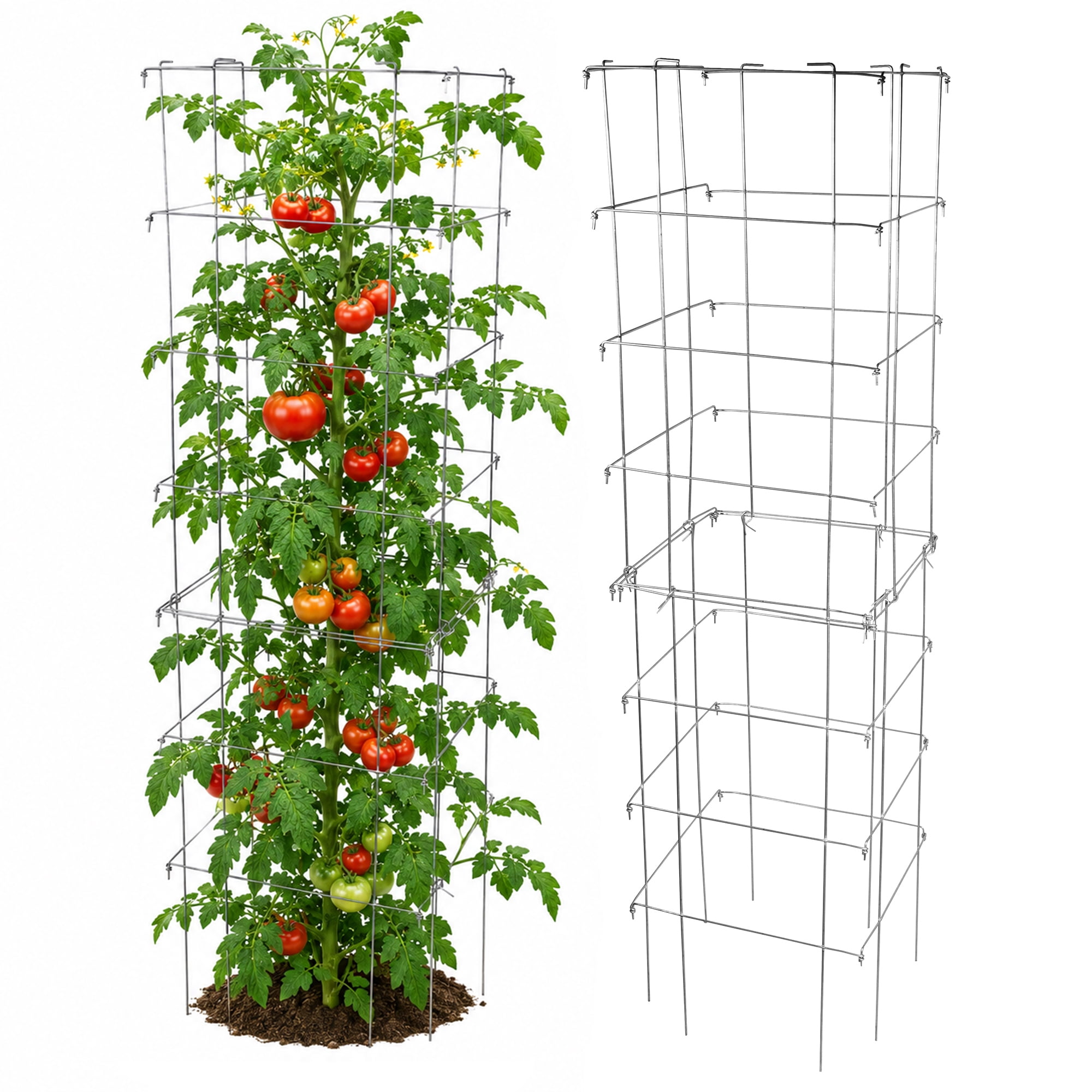 Garden Elements Square 8-Leg Heavy-Duty Collapsible Tomato Cages, 67in (Pack of 2)