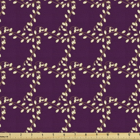 Ambesonne Garden Fabric by the Yard Upholstery, Botanical Curling Frame Art, 10 Yards, Purple and Beige
