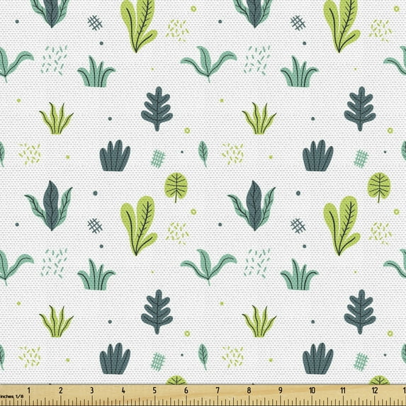 Garden Fabric by the Yard, Cactus Plants Doodle Desert Foliage and Tropical Leaves Houseplants, Decorative Upholstery Fabric for Sofas and Home Accents, Petrol Blue and Lime Green by Ambesonne