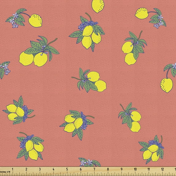 Ambesonne Garden Fabric by the Yard Upholstery, Lemon Blossom Composition, 1 Yard, Salmon Yellow Green