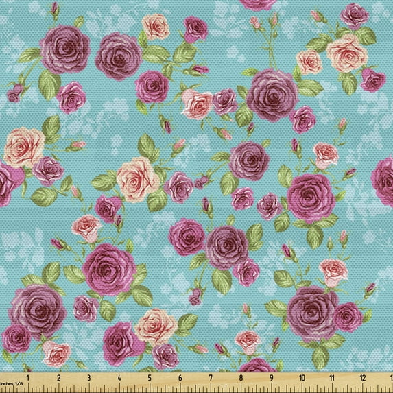 Ambesonne Garden Fabric by the Yard Upholstery, Rose Bouquet Pattern, 1 Yard, Multicolor