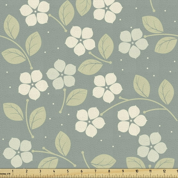 Ambesonne Garden Fabric by the Yard Upholstery, Pastel Summer Flowers Art, 3 Yards, Grey Teal Pale Green