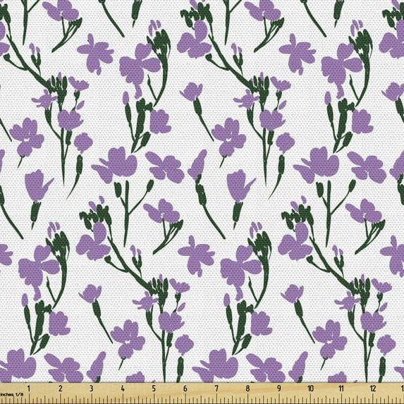Ambesonne Garden Fabric by the Yard Upholstery, Wildflowers Rural Pattern, 10 Yards, Violet and Dark Green
