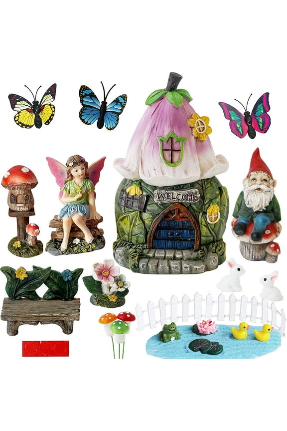 Garden Fairy Garden Decor Accessories Miniature Flower Gnome Garden Kit Gnome Figurines Statue Set Indoor Outdoor Garden Decoration Gardening Gifts for Girl Boy Mother Girlfriend Birthday Christmas