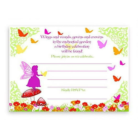 Garden Fairy LARGE Invitations - 10 Invitations 10 Envelopes