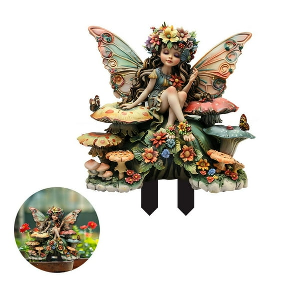 Garden Fairy Statue Outdoor Decor, Acrylic Garden Fairies Statues Decoration for Outside Lawn Yard Patio, Garden Ornament Gift, Ground Insert Decor