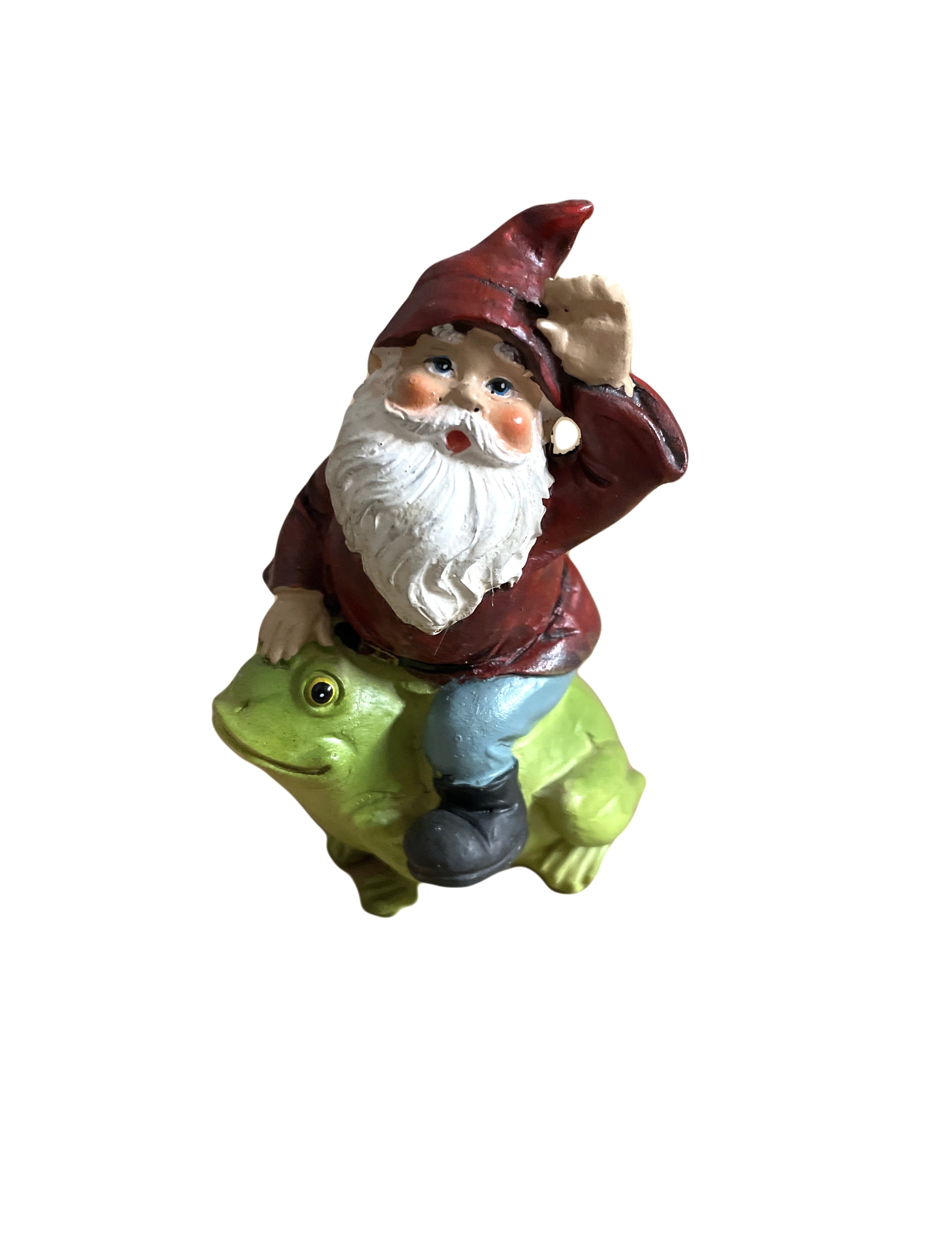 Garden Fantasy Gnome Riding a Frog Figure - By Ganz