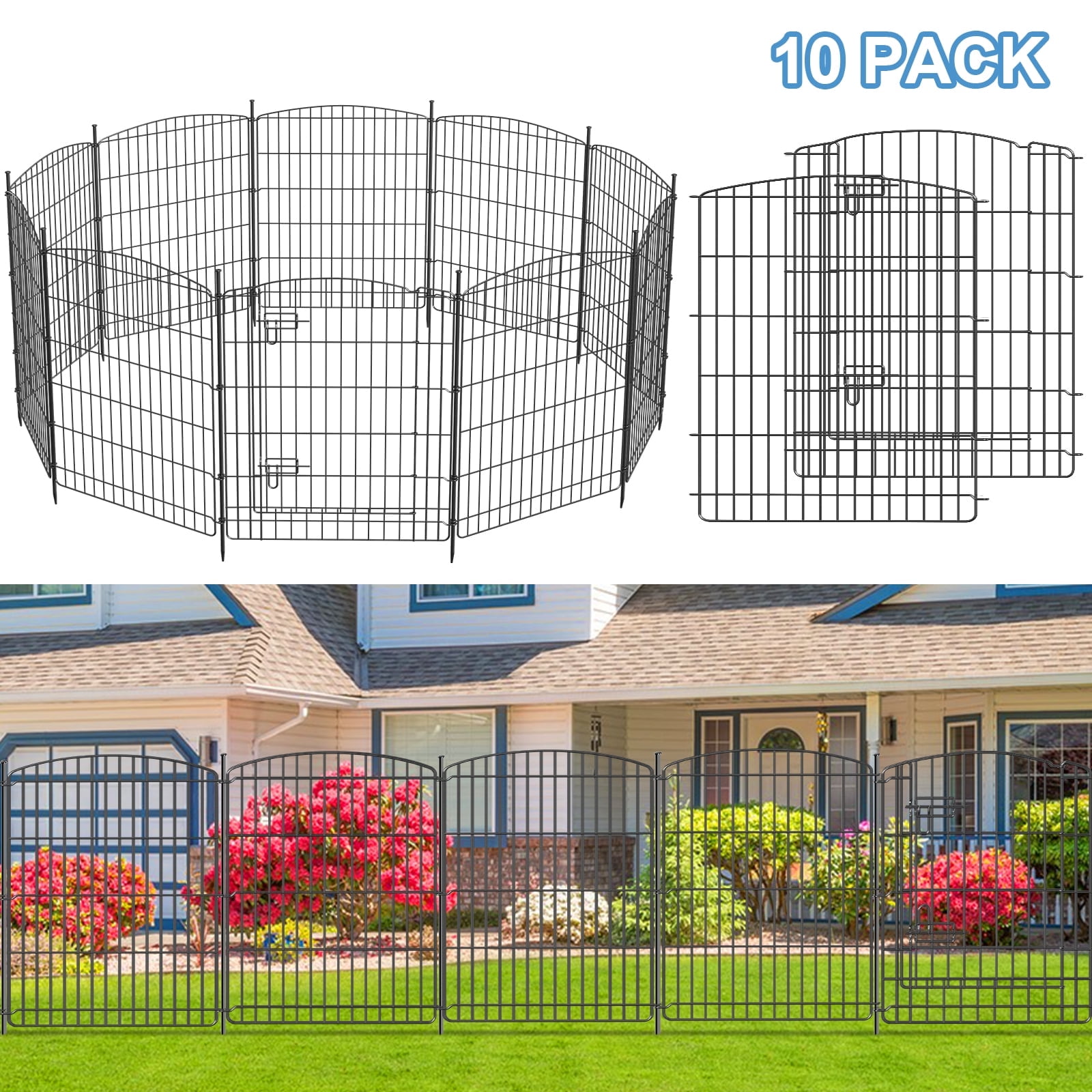 Garden Fence 10 Pack, 35.8in(H) x 21.8ft(L) Rustproof Decorative Fence ...