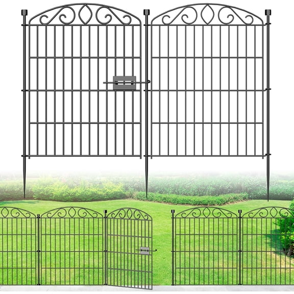 Garden Fence 12 Panel with Gate - 30in H x 22.72 ft L, No Dig Rustproof Metal Tall Animal Barrier for Dogs Rabbits, Decorative Outdoor Border for Yard, Patio, and Flower Beds