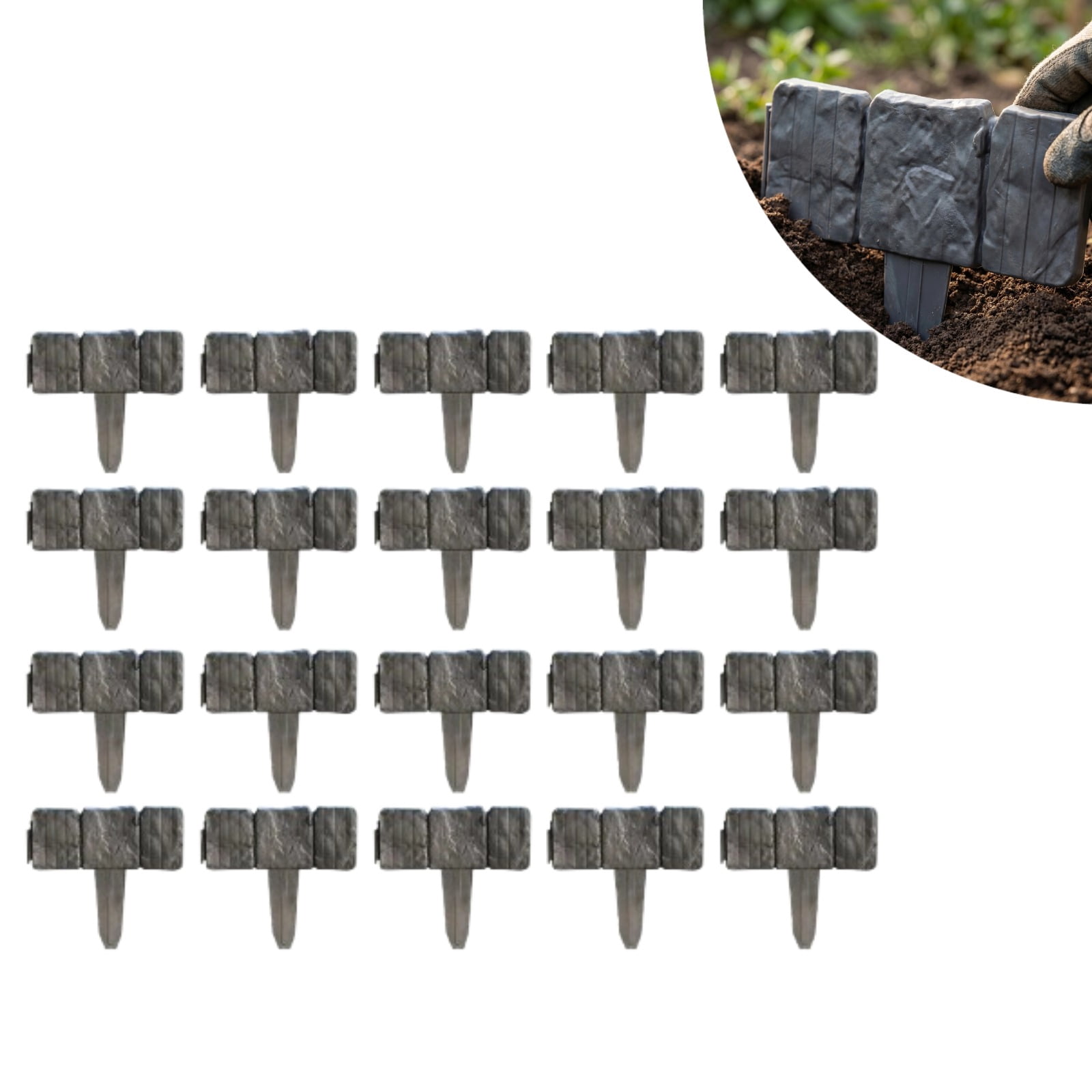 Garden Fence 20 Pack, Imitation Stone Flexible Lawn Edging for Flower Beds, Backyard, and Rustic Outdoor Garden Black
