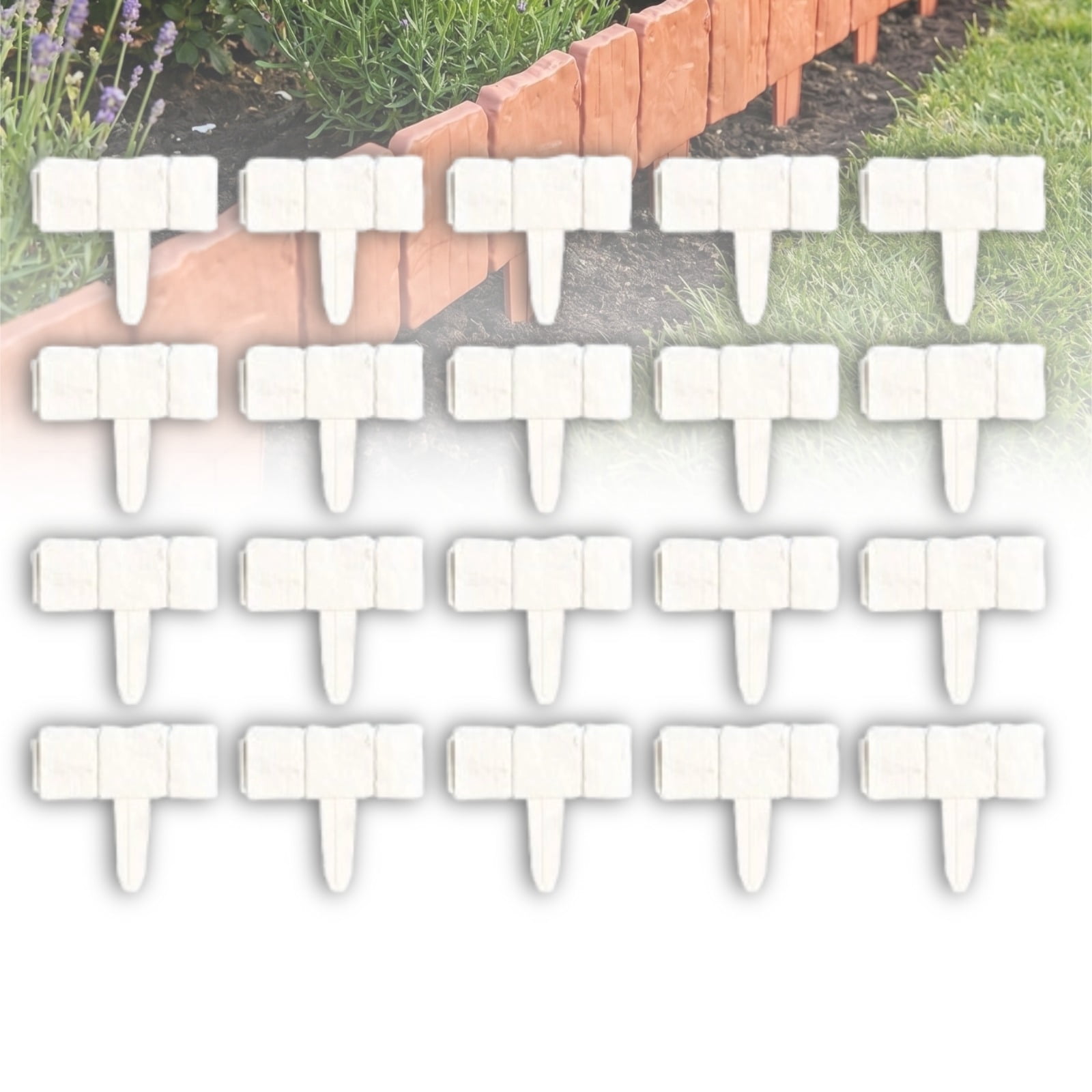 Garden Fence 20 Pack, Imitation Stone Weatherproof Flower Bed Edging for Lawn, Pathway, and Outdoor Decor White