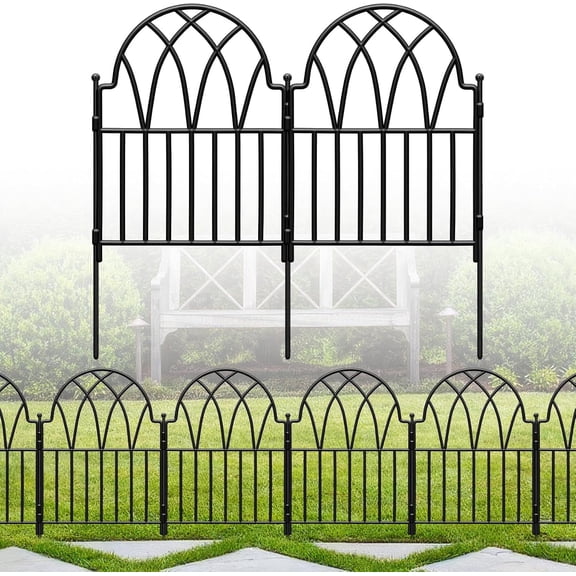 Garden Fence - 24 in(H) x 10.56ft(L) Arched Metal Fence Panel No Dig Fence, Ground Stake Animal Barrier Fence for Dog, Flower Bed Edging Wire Border Panel Fencing for Yard Patio Outdoor Decor