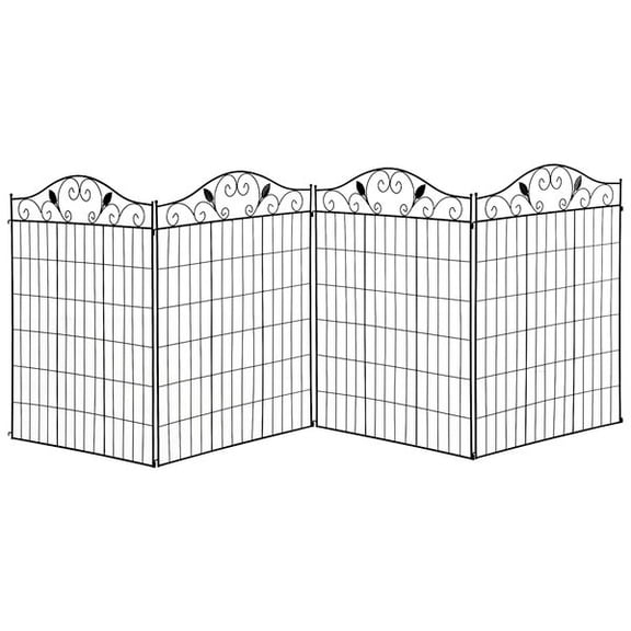 Garden Fence, 4 Pack, 44 in(H) x 12 ft(L) Folding Garden Fence Border, No Dig Ground Stake Metal Fence Panels for Outdoor Patio Yard Landscape
