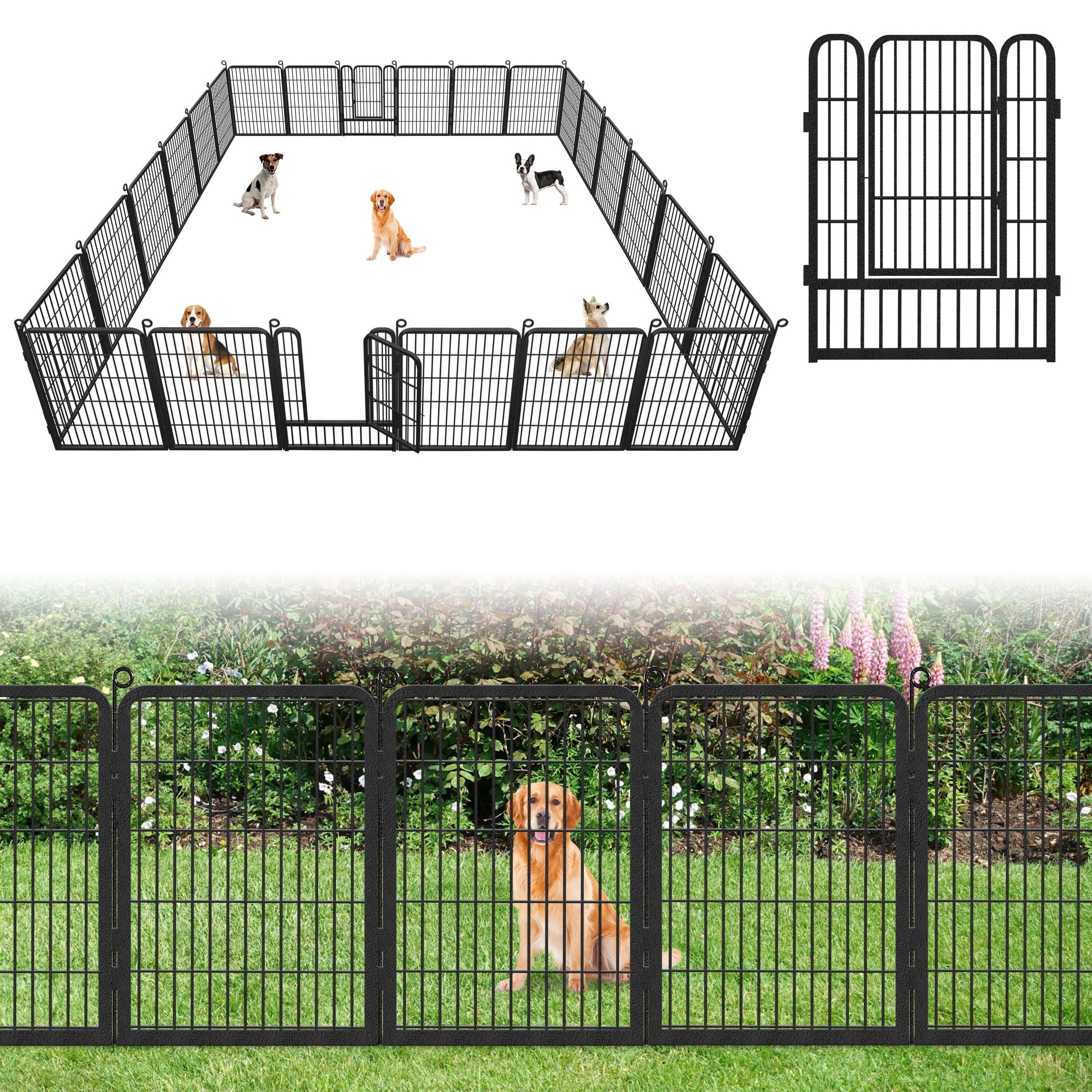 Garden Fence 52ft(L)×32in(H) No Dig Fence Panels with Gate Fencing for Yard Animal Barrier Decorative Garden Fencing for Backyard Patio Garden Fences and Borders for Dogs