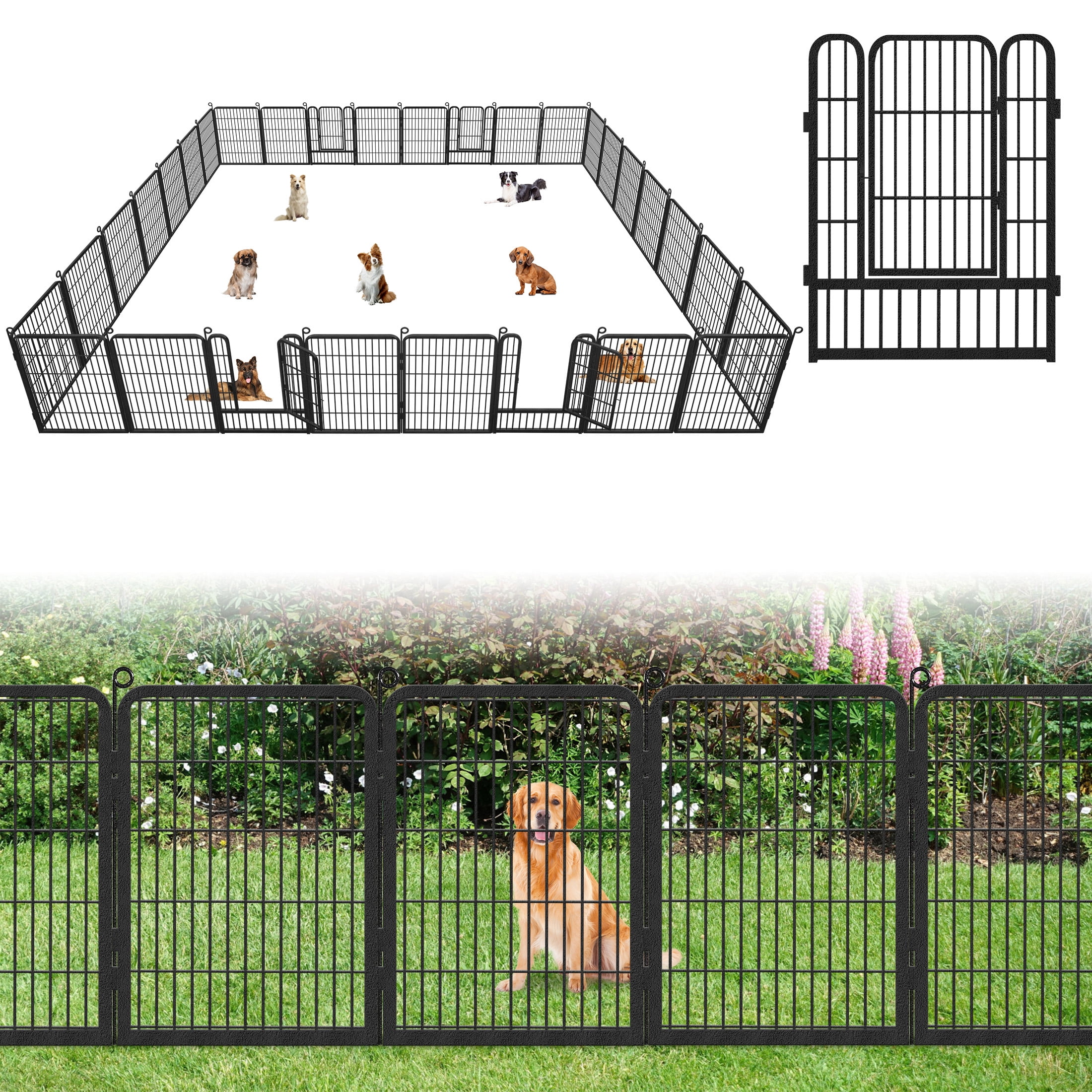 Garden Fence 65ft(L)×32in(H) No Dig Fence Panels with Gate Fencing for Yard Animal Barrier Decorative Garden Fencing for Backyard Patio Garden Fences and Borders for Dogs
