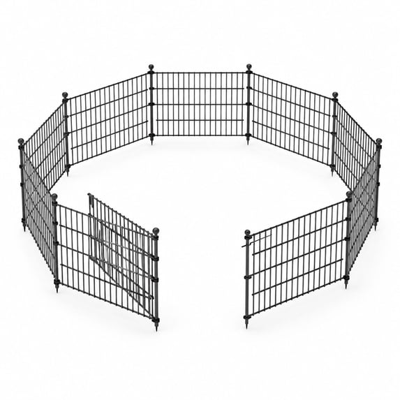 Border In App Garden Fence Animal Barrier with Gate, 24in(H) x 23ft(L), Black Wrought ...